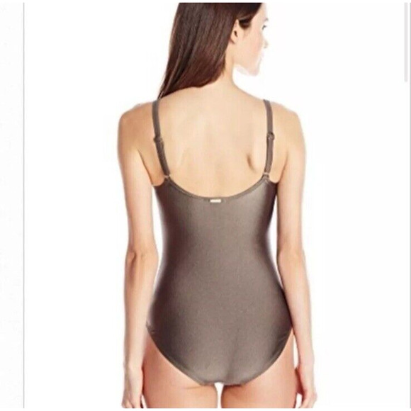 CALVIN KLEIN Starburst Solid One Piece Tank Swimsuit Metallic Bronze Sz 8 - Picture 3 of 10